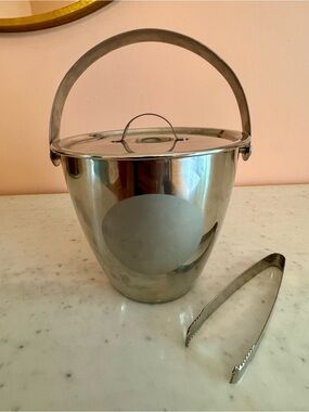 IKEA Stainless Steel Mini Ice Bucket with Handle and Tongs - Silver